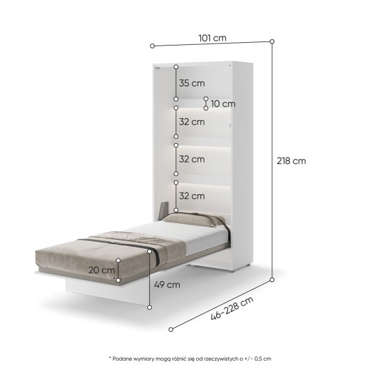 Падащо легло Мърфи BED CONCEPT BC-03p вертикално 90/200 бяло гланц