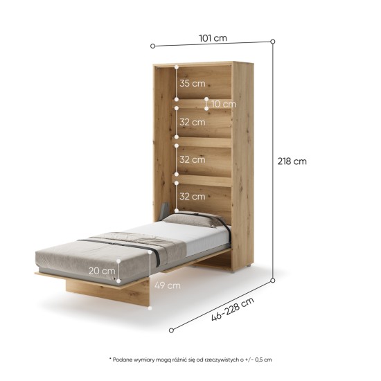 Падащо легло Мърфи BED CONCEPT вертикално BC-03 90/200 дъб артисан