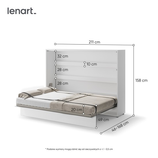 Падащо легло  Мърфи BED CONCEPT BC-04p хоризонтално 140/200 бяло гланц