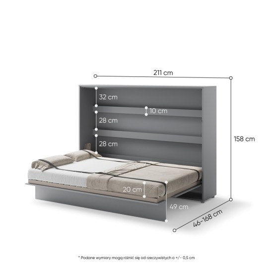 Падащо легло Мърфи BED CONCEPT BC-04 хоризонтално 140/200 сиво