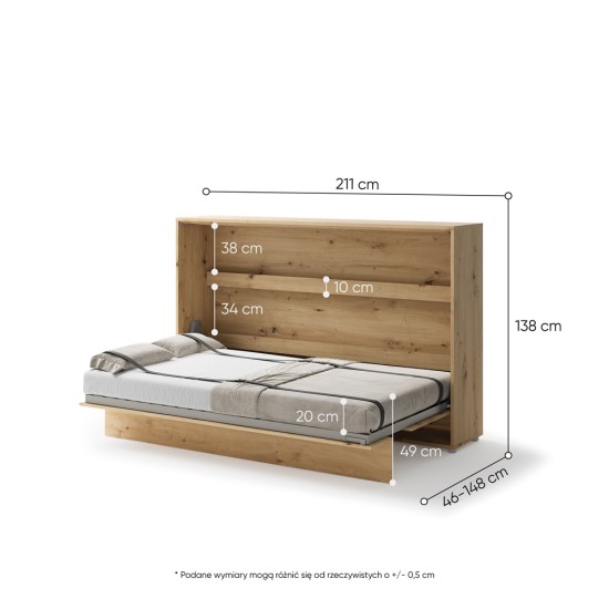 Падащо легло  Мърфи BED CONCEPT BC-05 хоризонтално 120/200 дъб артисан