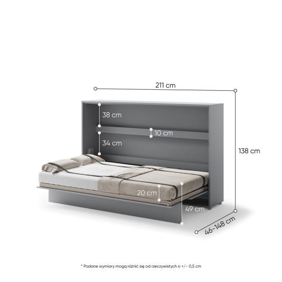 Падащо легло Мърфи BED CONCEPT BC-05 хоризонтално 120/200 сиво