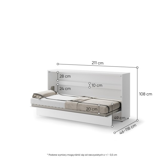 Падащо легло Мърфи BED CONCEPT BC-06p хоризонтално 90/200 бяло гланц