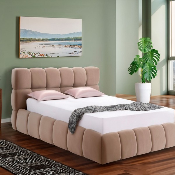 Тапицирано легло Парма/ Parma Velvet 140/200 тъмнобежово